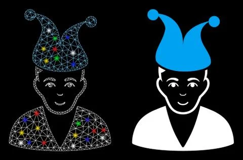 Glowing Mesh Wire Frame Clown Icon with Light Spots Stock Illustration