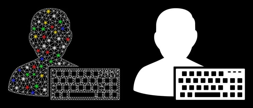 Glowing Mesh Wire Frame Coder Icon with Light Spots 库存插图