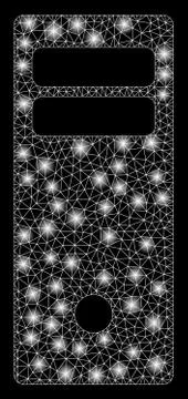 Glowing Mesh Wire Frame Computer Mainframe with Flare Spots 스톡 일러스트