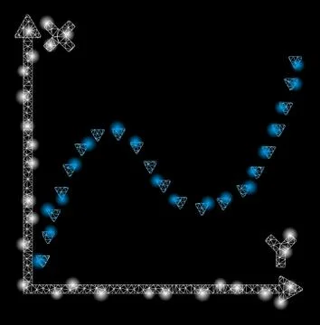 Glowing Mesh Wire Frame Dotted Function Graph with Flare Spots Illustrazione stock