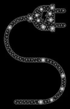 Glowing Mesh Wire Frame Electrical Cable with Light Spots Illustrazione stock