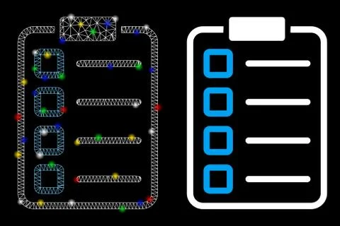 Glowing Mesh Wire Frame Examination List Icon with Flash Spots 库存插图