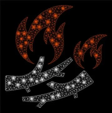 Glowing Mesh Wire Frame Firewood Fire with Flash Spots Stock Illustration