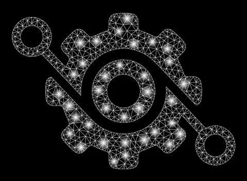Glowing Mesh Wire Frame Gear Solution with Light Spots Stock Illustration