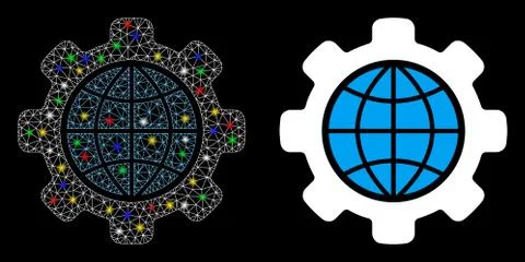 Glowing Mesh Wire Frame Global Options Icon with Flash Spots Stock Illustration