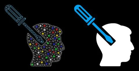 Glowing Mesh Wire Frame Head Screwdriver Tuning Icon with Flare Spots Stock Illustration