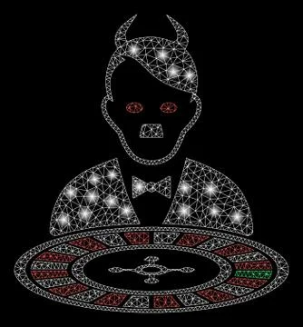 Glowing Mesh Wire Frame Hitler Devil Roulette Croupier with Light Spots Illustrazione stock