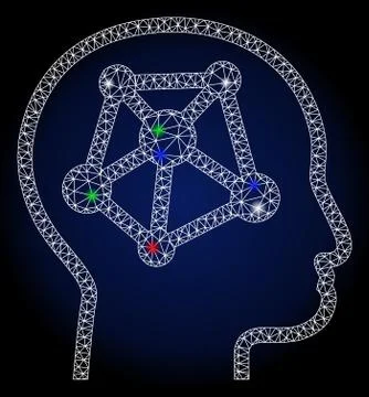 Glowing Mesh Wire Frame Human Memory Links with Flare Spots Illustrazione stock