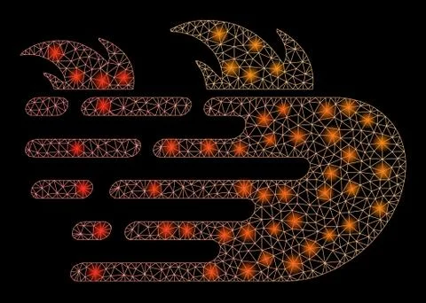 Glowing Mesh Wire Frame Rush Fire with Light Spots Stock Illustration