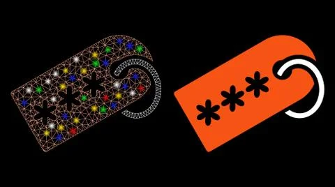Glowing Mesh Wire Frame Secret Tag Icon with Flash Spots 库存插图