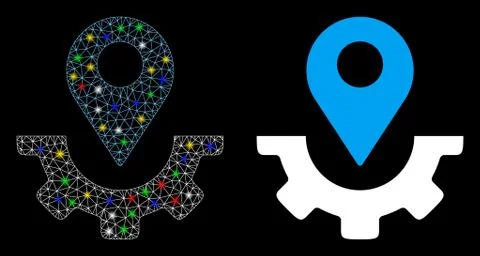 Glowing Mesh Wire Frame Service Map Marker Icon with Flare Spots Stock Illustration