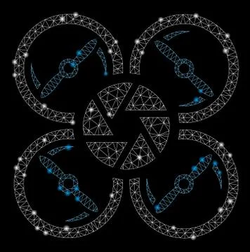 Glowing Mesh Wire Frame Shutter Drone with Light Spots Stock Illustration