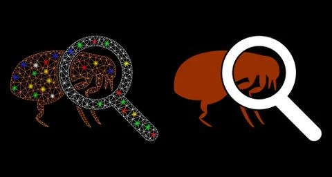 Glowing Mesh Wire Frame Total Flea Control Icon with Flare Spots Stock Illustration