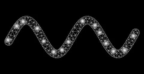 Glowing Mesh Wire Frame Wave Signal with Flare Spots Illustrazione stock
