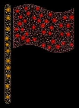 Glowing Mesh Wire Frame Waving Flag with Flash Spots 스톡 일러스트