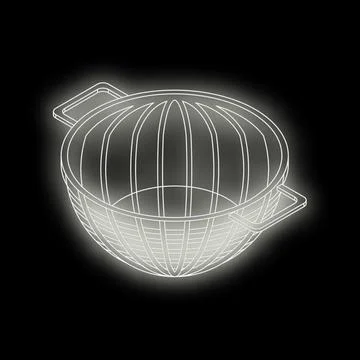 Glowing metallic colander wireframe on dark background Illustrazione stock
