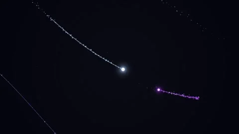 Glowing Meteor Trail in Dark Night Sky with Video Play Button Interface Stock Footage 337516236