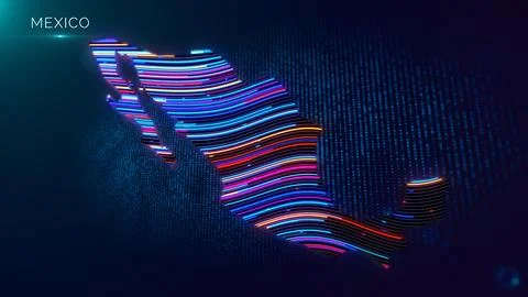 Glowing Mexico Map With Neon Lines And Country Text Stock Illustration