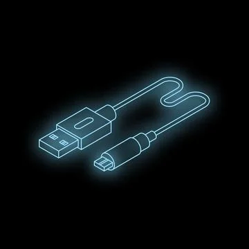 Glowing micro usb cable connecting to usb port in dark environment Stock Illustration