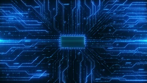 Glowing Microchip Network with Digital Circuit Lines Video stock 341368939