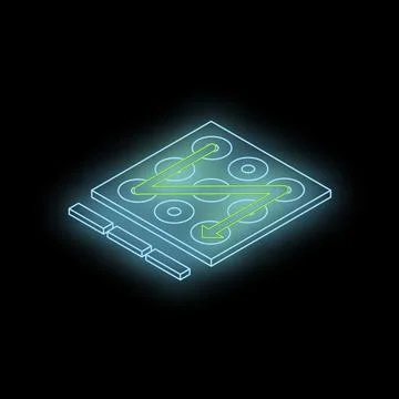 Glowing microchip processing data with green circuit path on black background イラスト素材