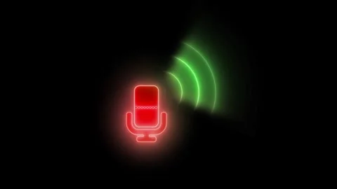Glowing Microphone Icon with Sound Waves Animation, Neon Microphone Symbol .. Stock-Footage 308017559