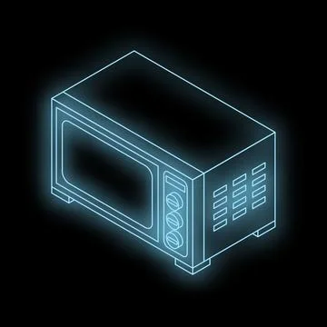 Glowing microwave oven on black background, isometric view Stock Illustration
