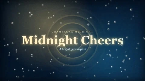 Glowing Midnight Cheers text animation with rising champagne bubbles Stock Footage 336400796