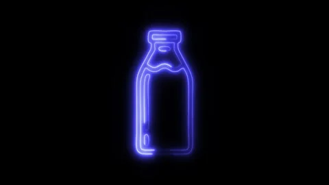 Glowing Milk Bottle Icon and Symbol in HD Video Neon Stock Footage 304560902