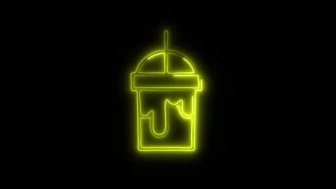 Glowing Milkshake Icon in HD Video Neon Animation Vídeos de archivo 304554745