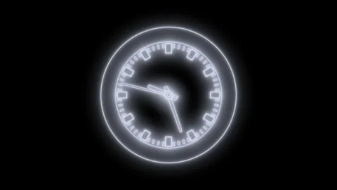 Glowing Minimalist Analog Clock Design Animation On a Black Background Stock Footage 307064309