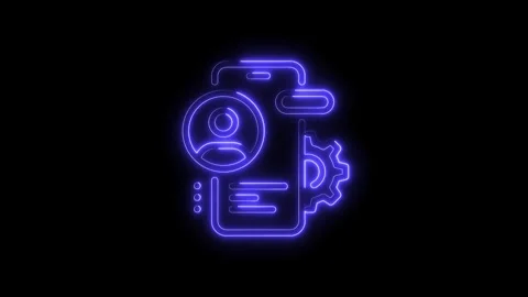 Glowing mobile app interface neon outline profile settings and gear icon on.. Stock Footage 314542563