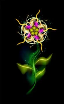 Glowing modern flower vector pattern with an asterisk. Floral in black Illustrazione stock