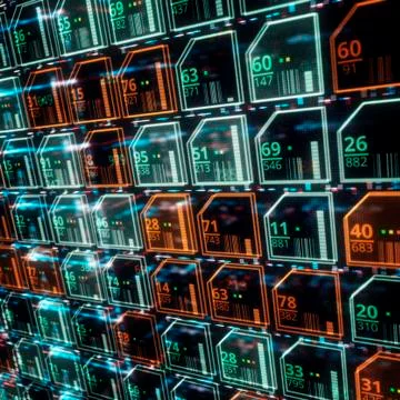 Glowing modern processor with big illuminated graphic surrounding by other el Stock Illustration