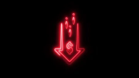 Glowing Money Loss Down Arrow Icon and Symbol in HD Video Neon Stock Footage 304559247