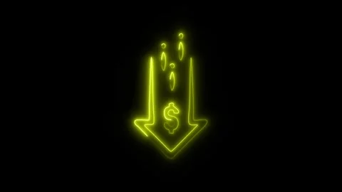 Glowing Money Loss Down Arrow Icon and Symbol in HD Video Neon Stock Footage 304559248
