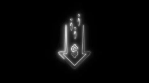 Glowing Money Loss Down Arrow Icon and Symbol in HD Video Neon Stock Footage 304559253