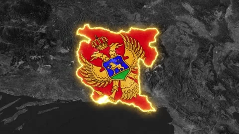 Glowing Montenegro Map Outline and Flag Location Animation Stock Footage 340897300
