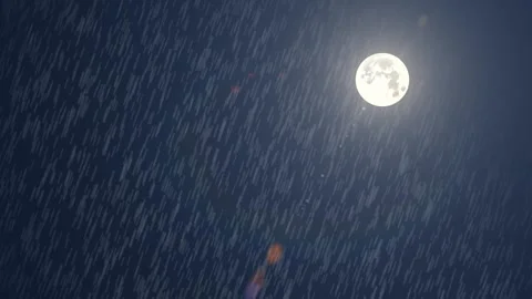 Glowing Moon with Heavy Rain Night Sky Animation. Stock Footage 337088311