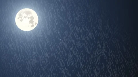 Glowing Moon with Heavy Rain Night Sky Animation. Stock Footage 337088314