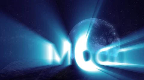Glowing Moon text in front of tree and moon at the background Stock Illustration