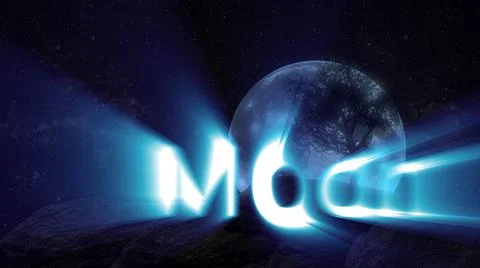 Glowing Moon text in front of tree,moon at the background. Ilustração Stock