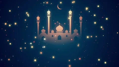 Glowing mosque and crescent Ramadan themed Islamic background animation Stock Footage 74288029