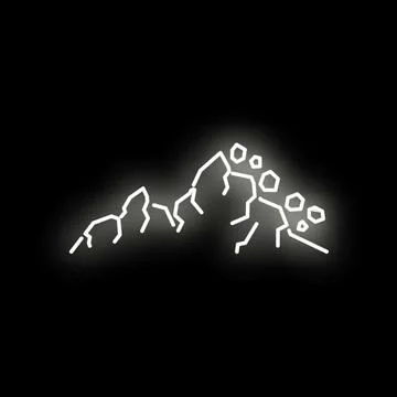Glowing mountain outline with falling neon boulders Stockillustratie