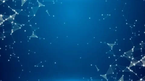 Glowing, moving triangles and particles on a blue abstract background Stock Illustration