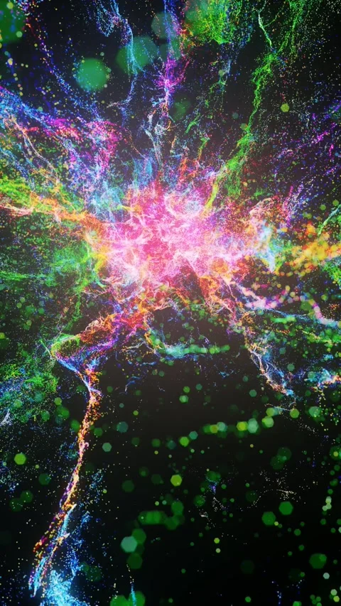 Glowing Multi Color Particles And Dots Are Spreading In Black Space Stock Footage 261660038
