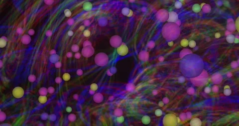 Glowing multi-colored bubbles against a background of multi-colored rays Stock Footage 249743602