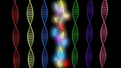 Glowing multicolored broken DNA molecule strand Stock Illustration