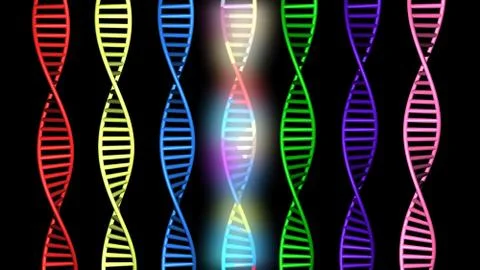 Glowing multicolored DNA molecule strands Stock Illustration