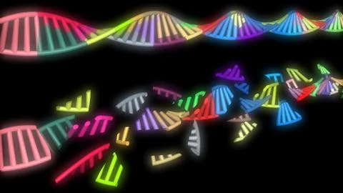 Glowing multicolored DNA molecule strands Stock Illustration